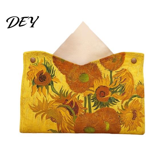 Многоцелевая коробка для салфеток с кожаной крышкой, Складной настольный органайзер, Чехол-держатель для салфеток в стиле масляной живописи, Многоразовый диспенсер-органайзер для бумажных салфеток для лица,