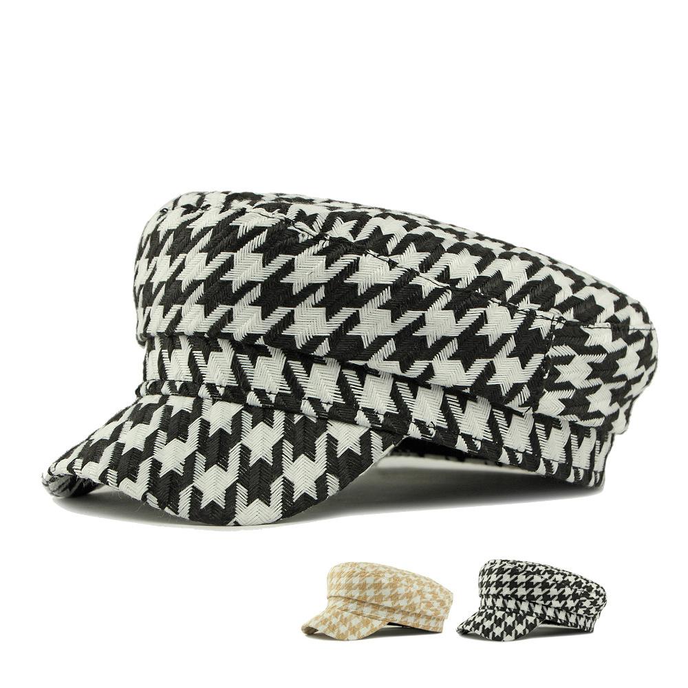 Houndstooth Hat Women's Spring Autumn Duck Cap Vintage Flat Cap
