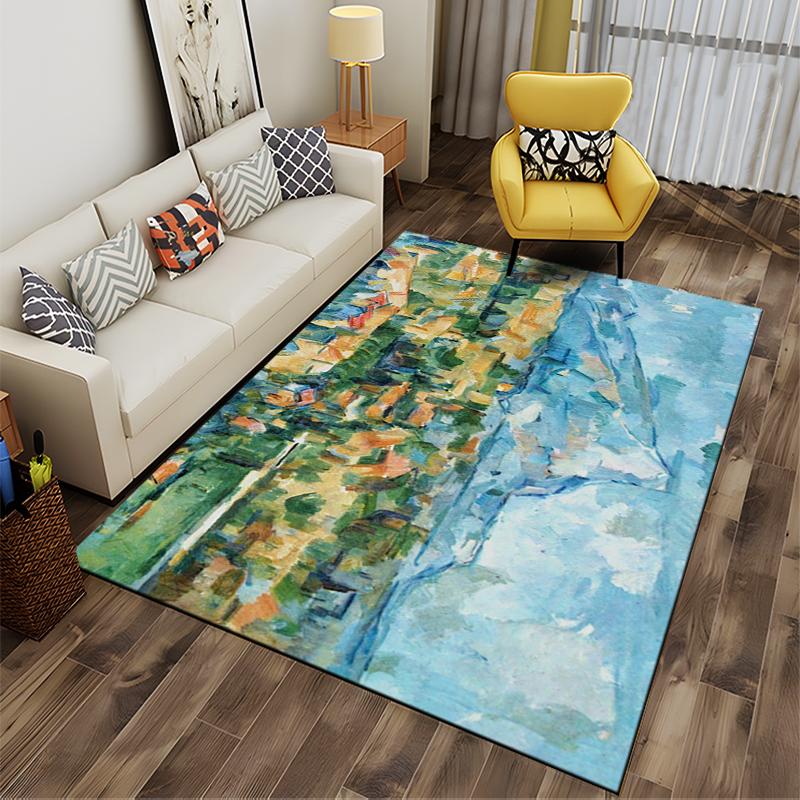 Abstract Landscape Art with Earth Tones Non-slip rug suitable for living room and bedroom sofas.