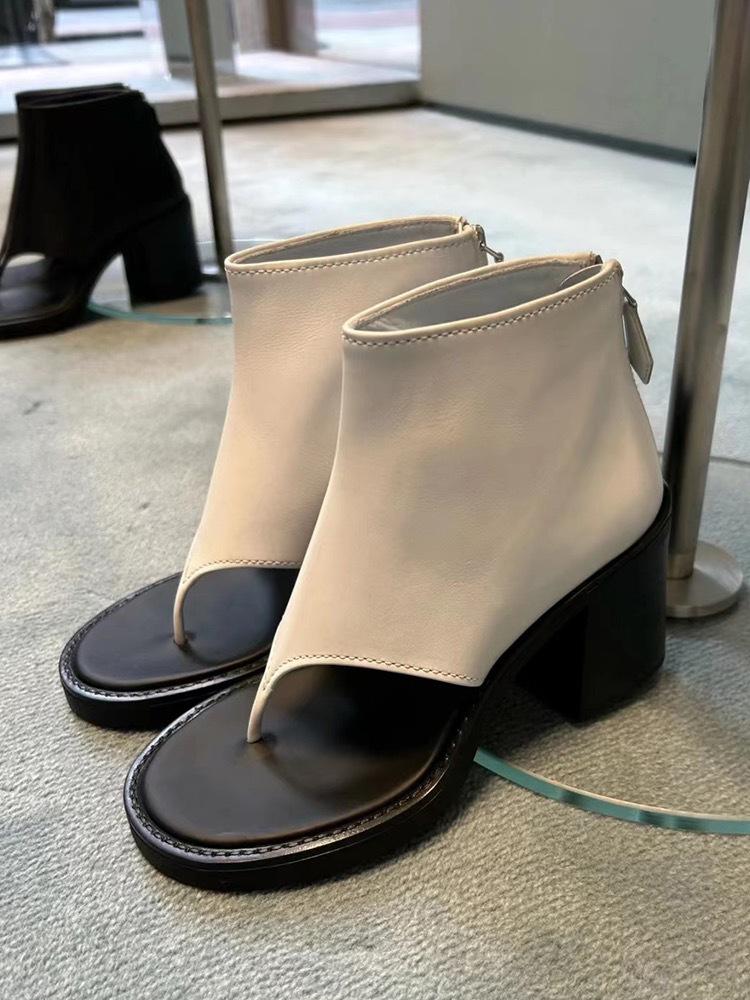 Fashion New Retro Sexy Heels Ankle Boots For Women Flip-Flops Summer thick with Boots Runway Shoes Leather Short Boots Female Sandals