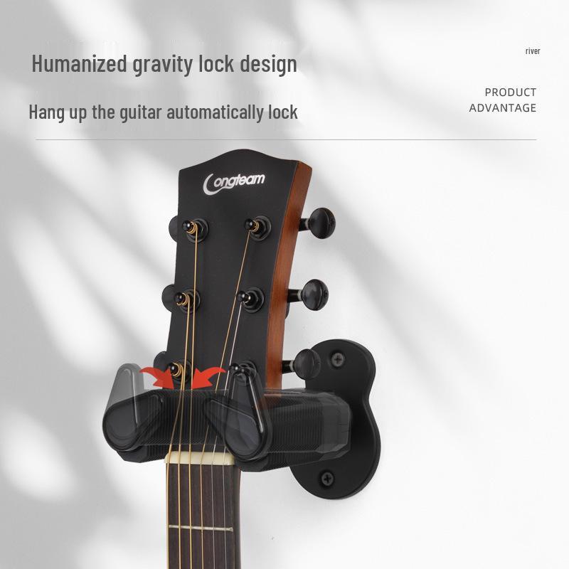 Wall-Mounted Self-Locking Wooden Guitar Hanger for Electric and Acoustic Guitars