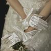 White Romantic Bridal Short Satin Gloves Girl Formal Tea Party Elegant Dress Pearl Wrist Bow Gloves Wedding Accessories
