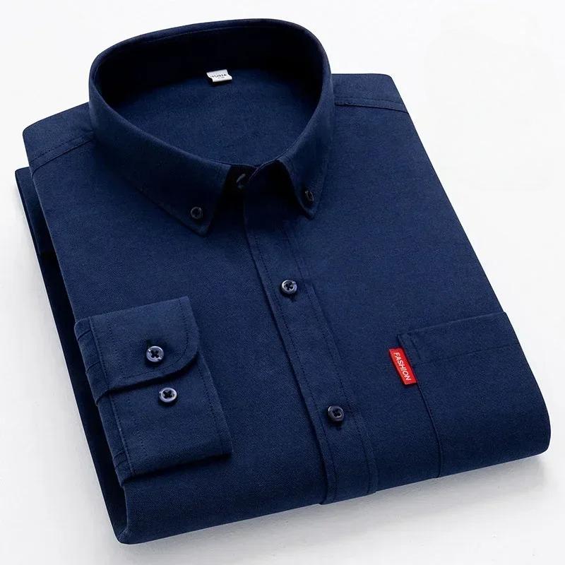 5XL 4XL Оксфорд 100% Чистый Хлопок Мужская Однотонная Рубашка с Длинным Рукавом Повседневная Формальная Большого Размера Синяя Белая Рубашка Мужская с Длинным Рукавом