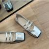 Leather Cross-Buckle Light Mouth Flat Shoes Women's Retro Silver Ballet Shoes Mary Jane Shoes
