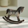 Wooden Rocking Horse Figurine Vintage Wood Carving Pony Statue Sculpture Home Office Desktop Decoration Ornament