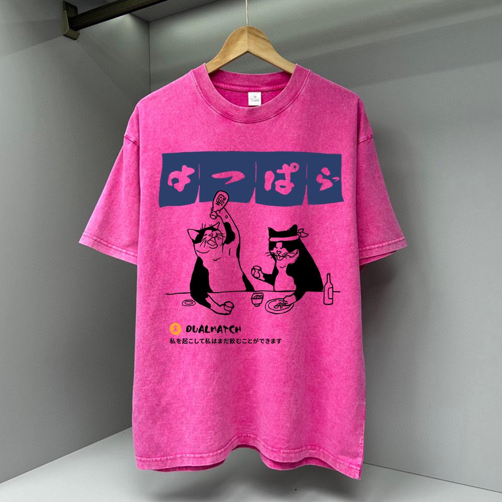 Original Japanese Retro Cat Men T Shirts Summer Cotton Sweat T-Shirts Breathable Loose Clothes Street Short Sleeve