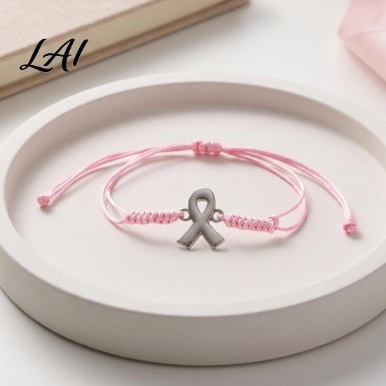 Flexible Knot String Bracelet 2PCS Hand-woven Braided Bracelets with Metal Ribbon Pendant Adjustable Cord Awareness Commemorative Gift for