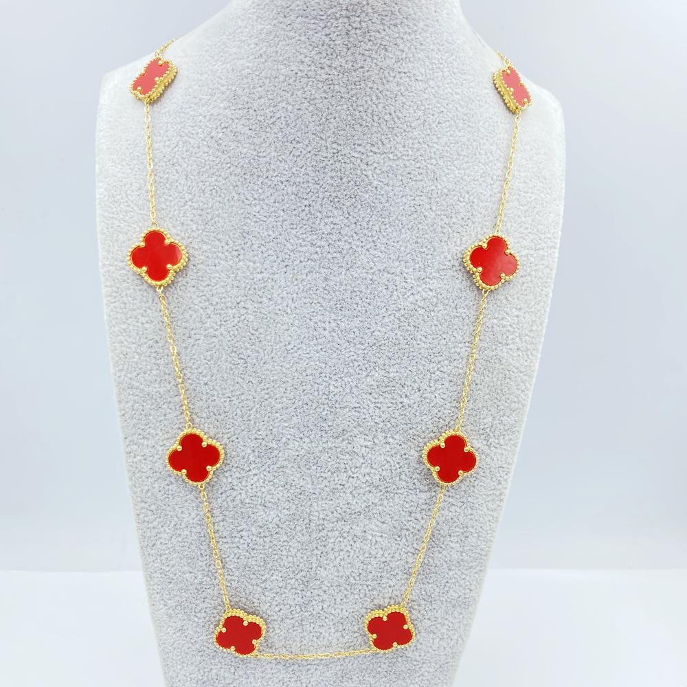 15 мм Титановая сталь Четырехлистный цветок 10 цветов Цепочка для свитера 60 см Двойное удачное ожерелье с четырехлистным клевером