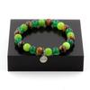 Stones and Minerals. Green Agate + Tiger's Eye + Peridot 8 Mm Pearl Bracelet. Made In France.