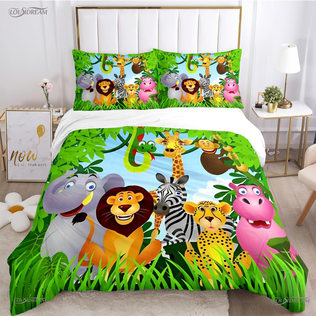 Jungle Animal Cute Casal All Season Duvet Cover Comforter Bedding Sets Soft Quilt Cover and Pillowcases Single/Double/Queen/King