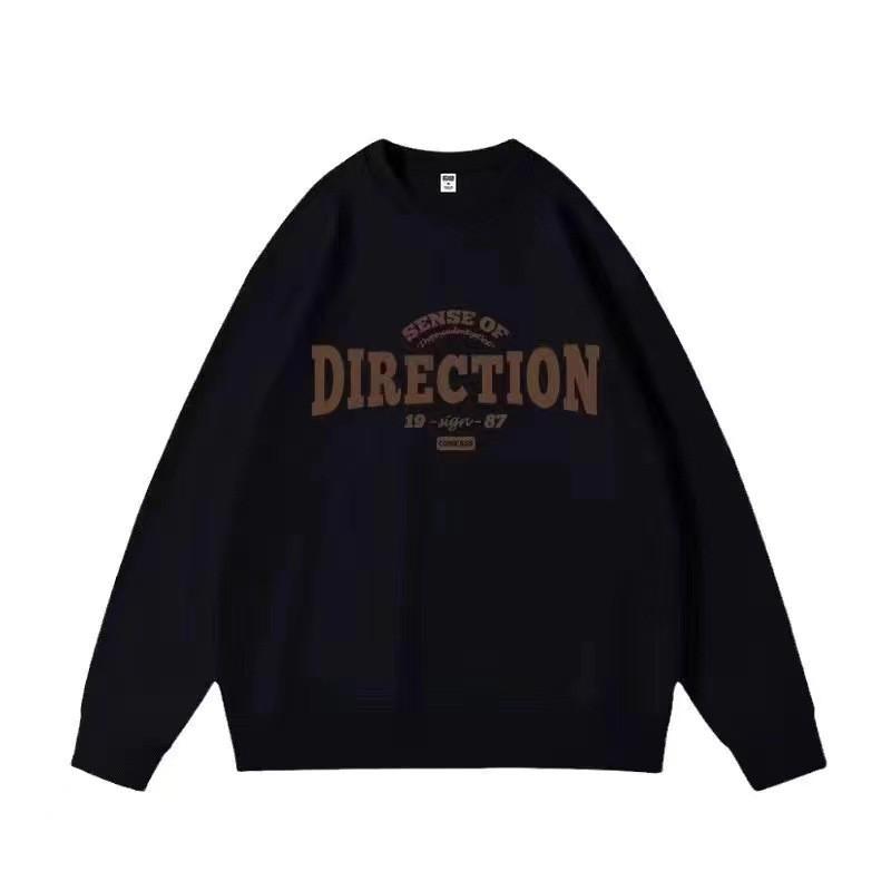 Vintage Letter Print Crew Neck Sweatshirt Loose Fit Long Sleeve Top Fall Winter Streetwear