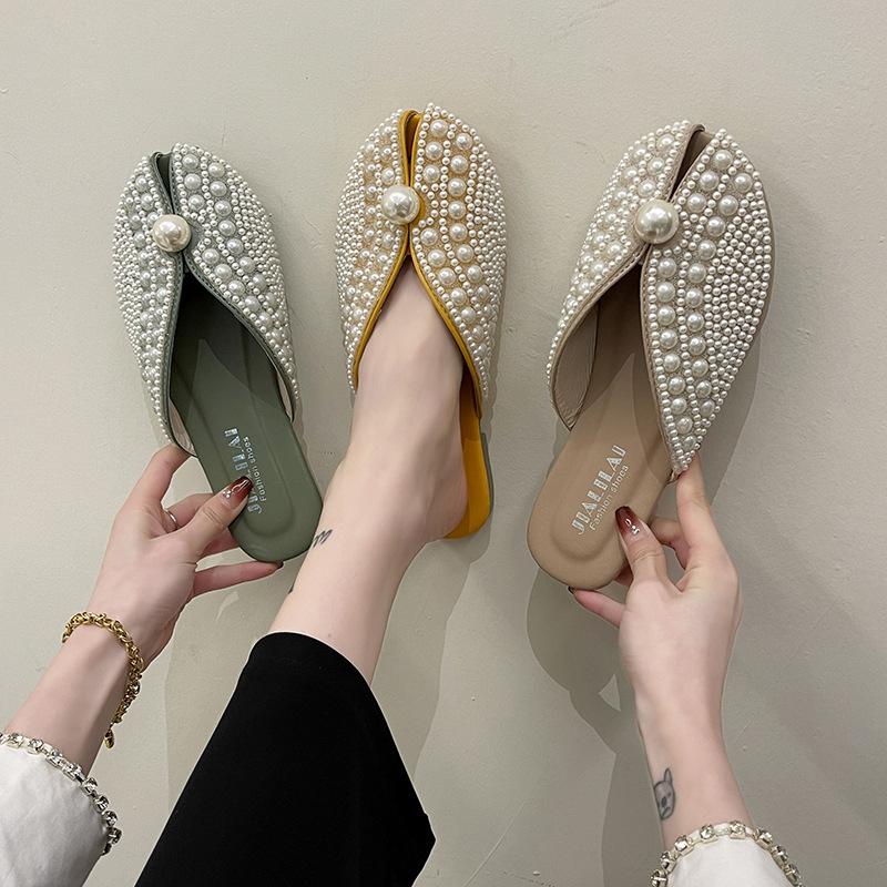 Тапочки Baotou Pearl женские корейские тапочки с плоской подошвой повседневные тапочки в этническом стиле с мягкой подошвой классные тапочки домашние тапочки