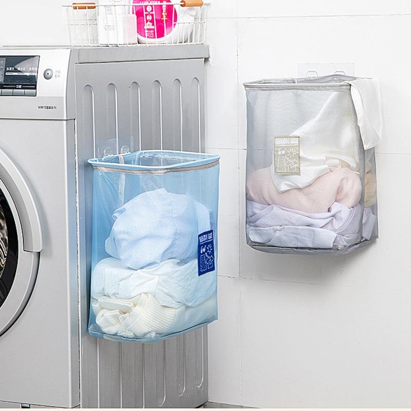 Foldable Laundry Baskets Mesh Bathroom Dirty Clothing Storage Bag Home Large Capacity Wall Mounted Underwear Organization Bags
