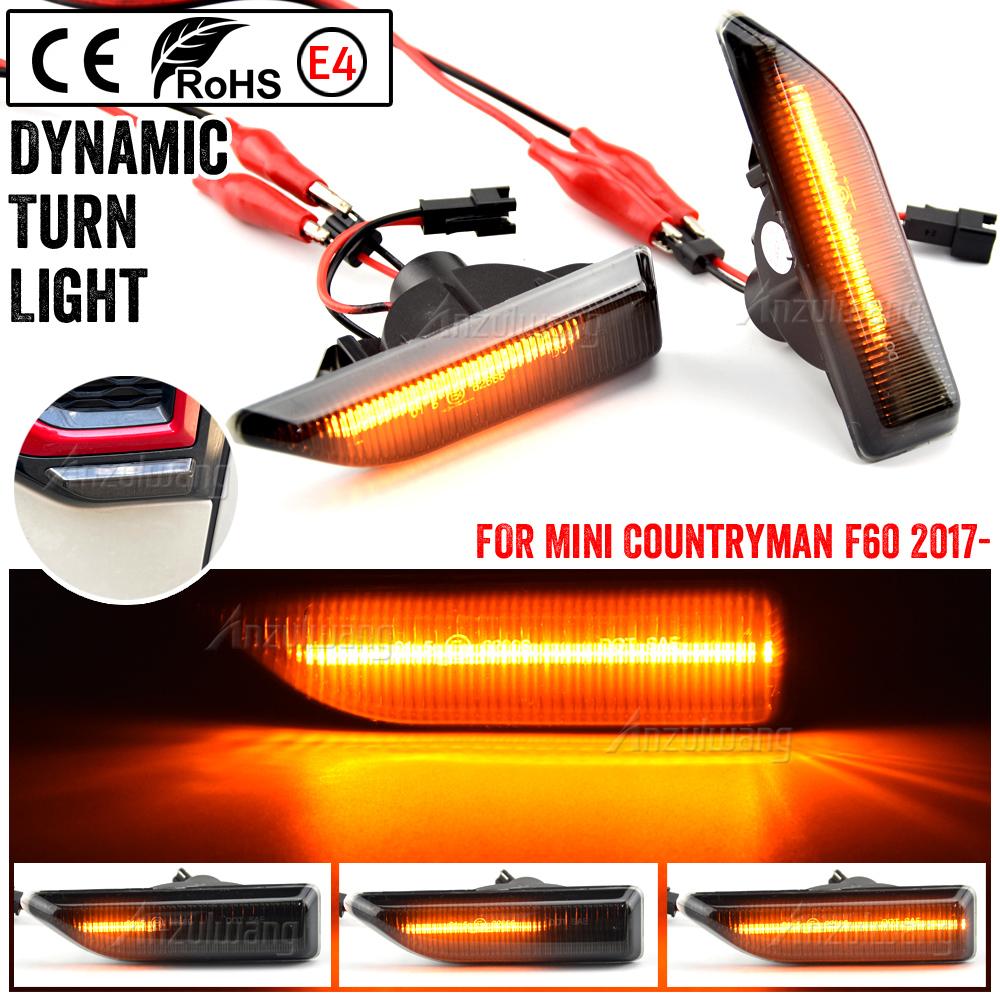 Fit For Mini Countryman F60 2017- Smoked Dynamic Sequential LED Side Marker Light Flowing Turn Signal Lamp 2Pcs