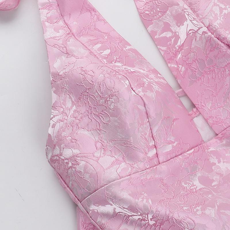 Spring Women's Fashion Is Sexy Slim Jacquard Halter Bow Dress