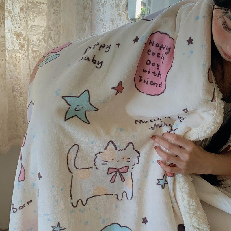 Одеяло с милыми рисунками кошек и собак из мультфильмов для детей и подростков, флисовое одеяло для девочек, легкое, утолщенное, теплое, плюшевое, мягкое одеяло