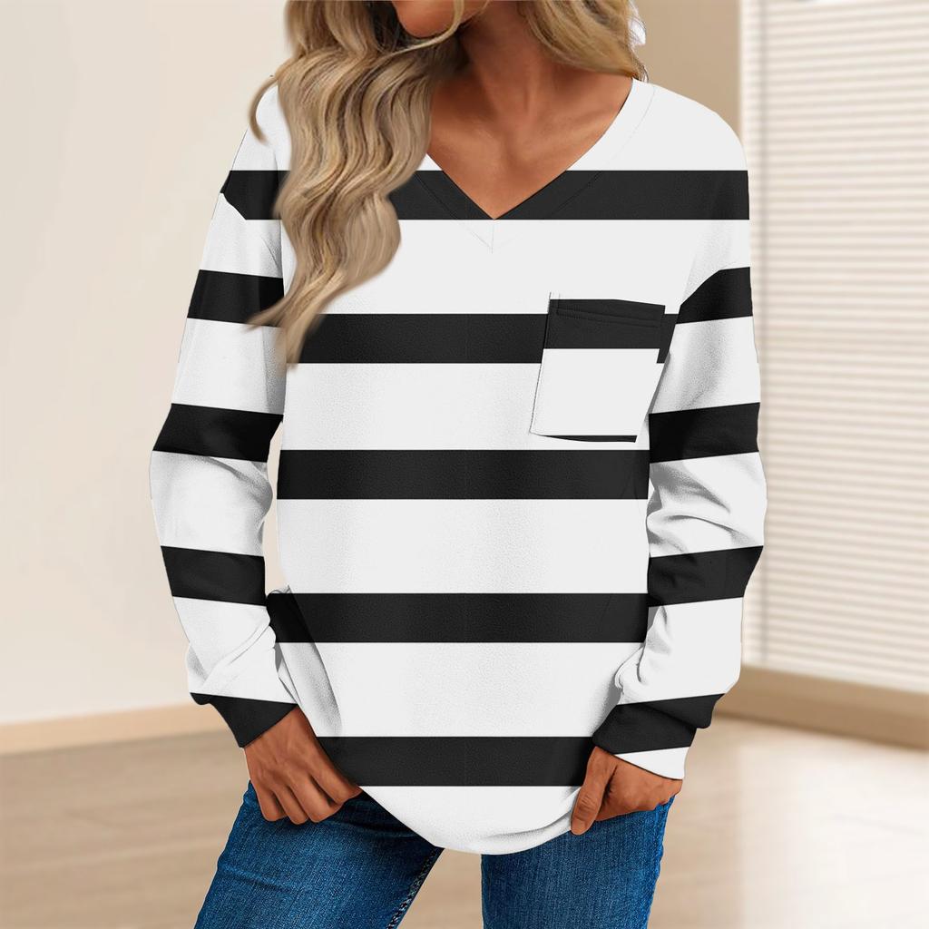 Женская мода повседневный свитер с длинным рукавом и принтом V-образным вырезом