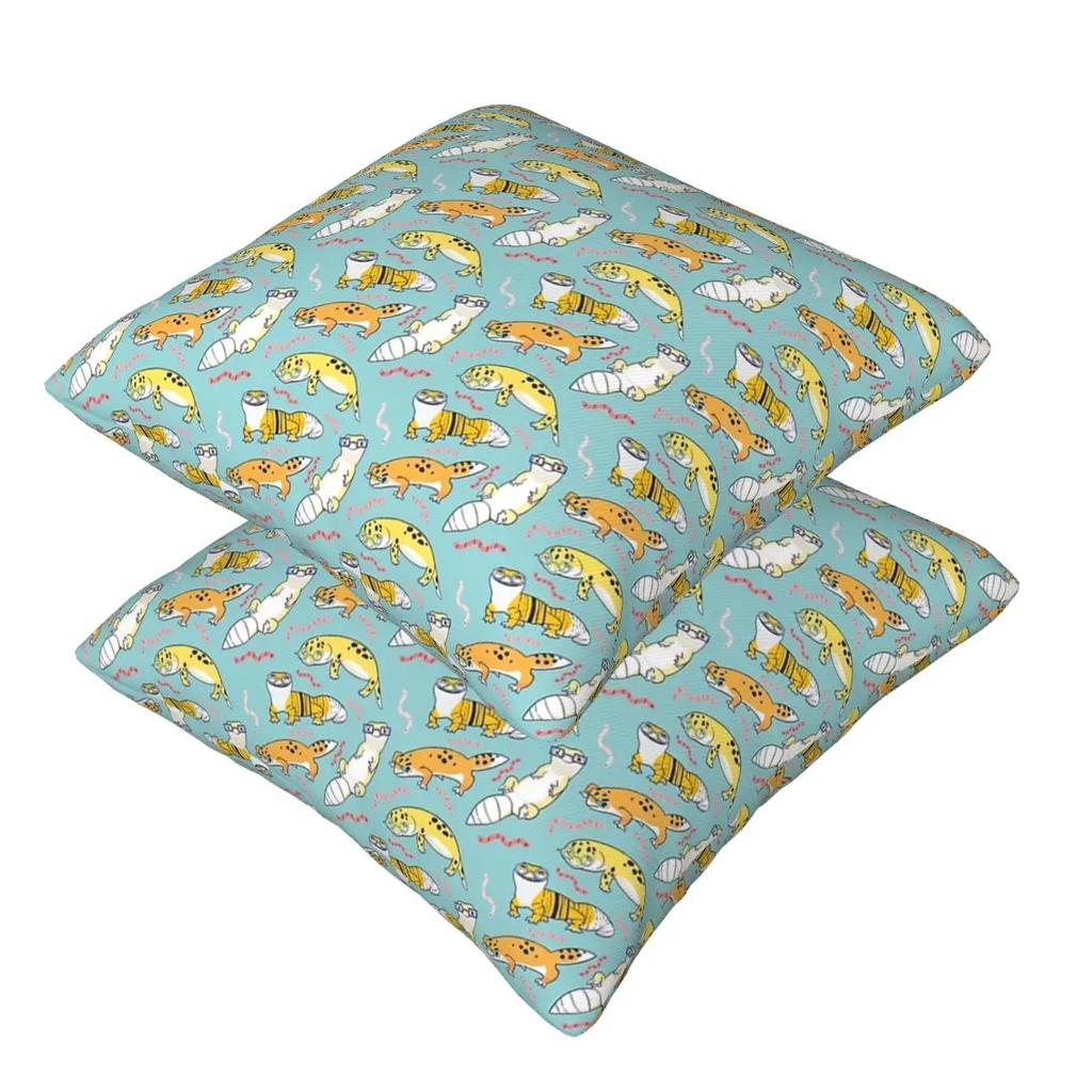 Yellow Leopard Gecko Cute Yellow And Green Cartoon Animal Pattern 2 Pcs Square Pillowcase Pillow Cover Cushion Throw Pillow