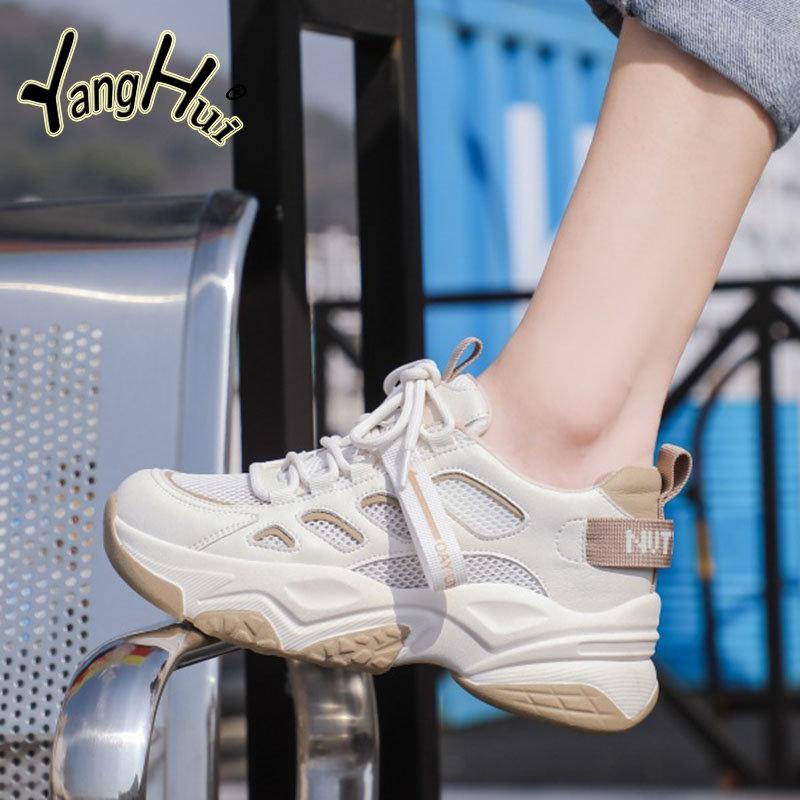 Сетчатые дышащие толстые кроссовки с увеличенной подошвой 2024 года, новые модные удобные кроссовки для бега и спорта для женщин на лето