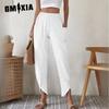 Autumn Women's Casual Drawstring Pants Loose Pocket Cotton Linen Chinos