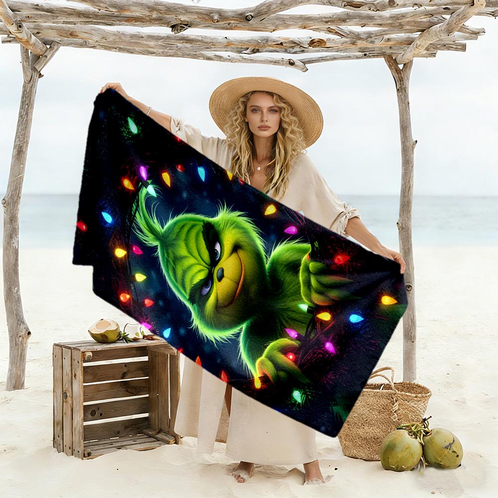Christmas Grinch Dog Beach towel for beach travel Foldable Picnic mat, yoga & fitness, camping blanket Vibrant Pattern Spiritual Gift