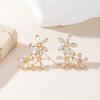 18K Gold Plated Triple Flower Stud Earrings with Baguette Cut Cubic Zirconia Sparkly Crystal Floral Earrings for Women Elegant