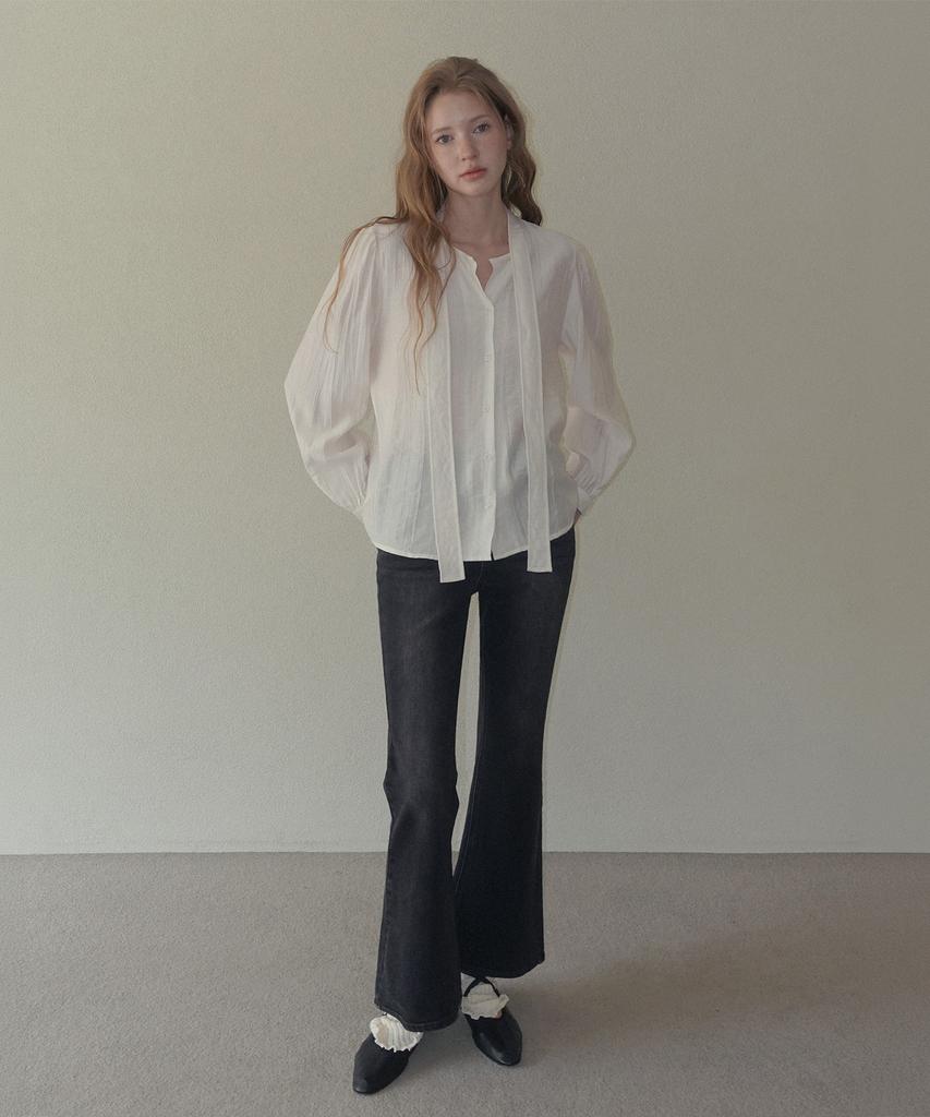 TWEE Birkin Блузка с длинным рукавом, плиссированная, с защипами, на завязках