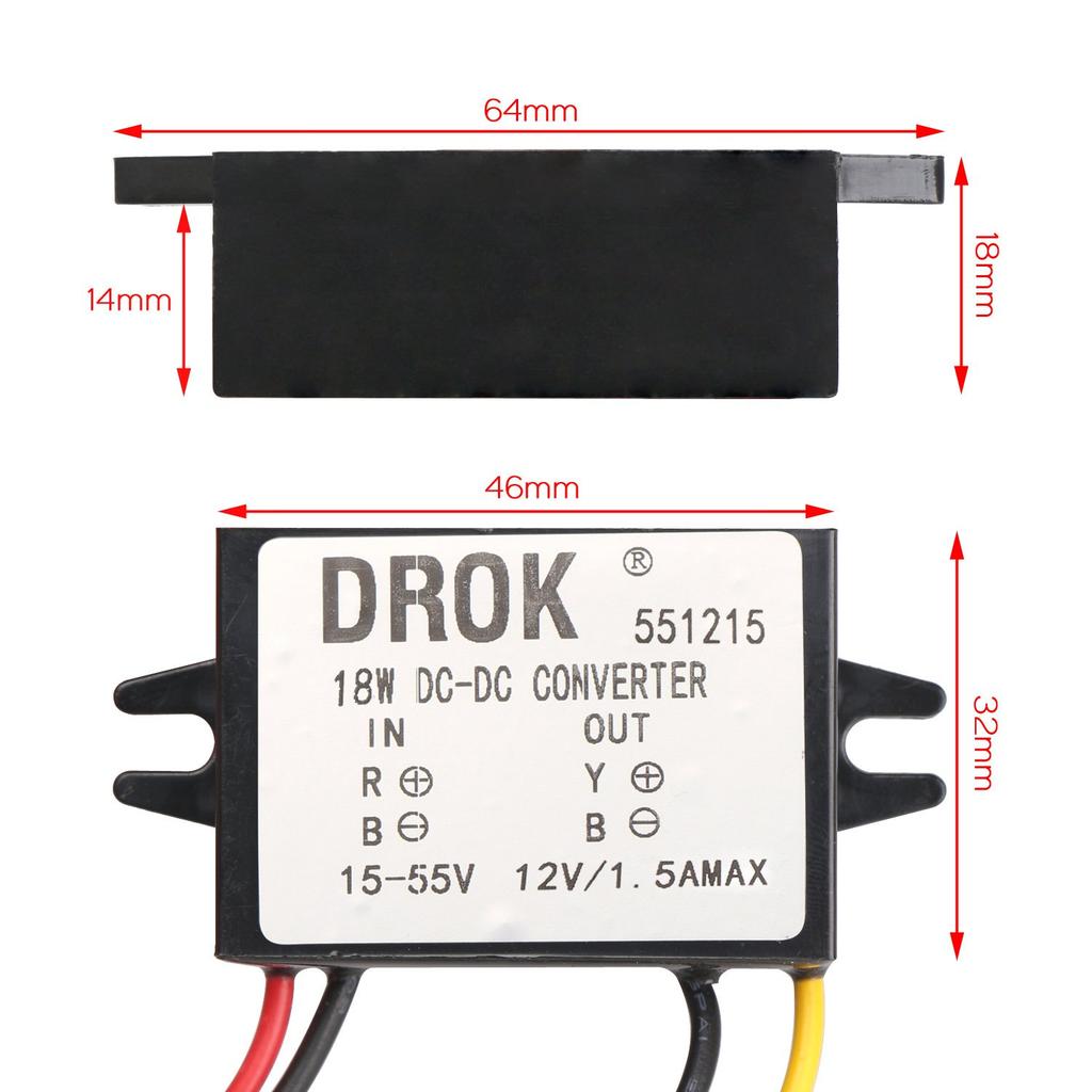 DROK Микро DC Понижающий Преобразователь Напряжения 15-55В 24В/36В/48В - 1.5А 18Вт Понижающий Блок Питания Автомобильный Трансформатор Инвертор для Автомобиля