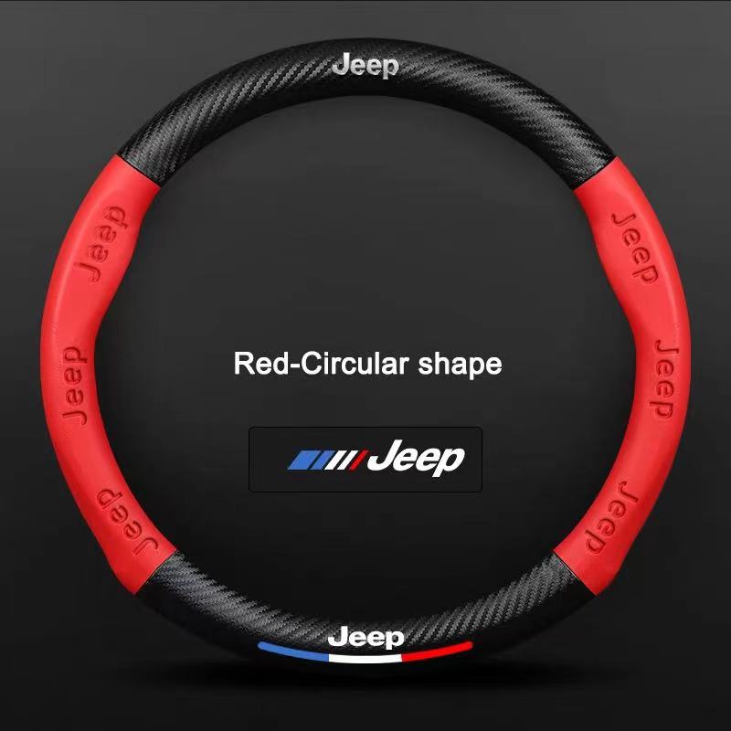 Carbon Fiber Leather Car Steering Wheel Cover Jeep Wrangler Patriot Commander Grand Cherokee Compass Wagoneer Gladiator Renegade ALM1