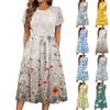 Women's Summer Casual Floral Print Round Neck Midi Dress Basic Classic Outdoor Everyday Short Sleeve Loose Dress