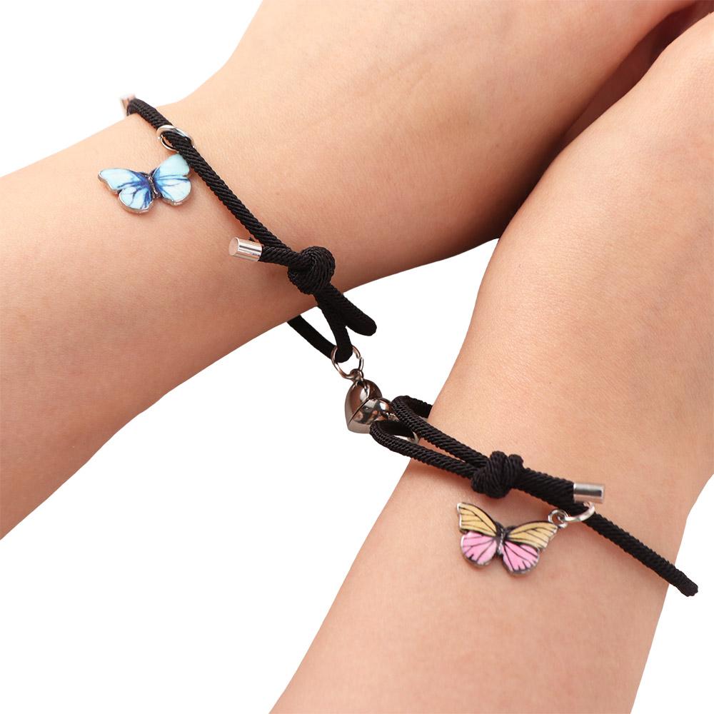 2Pcs/Set Pendant Couple Bracelets Butterfly Heart Beaded Bracelet Creative Magnetic Bracelets Lover