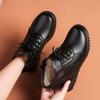Winter Women Genuine Leather Lace Up Ankle Boots Women Thick Plush Warm Snow Boots Mother Non-slip Booties Flat Heels Shoes