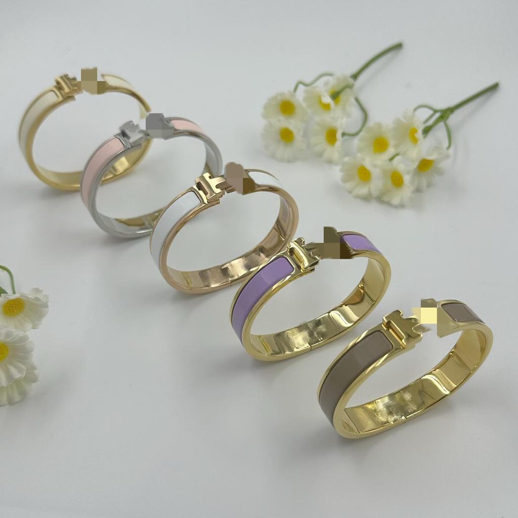 Браслет-бэнгл из эмалированной титановой стали 12 мм с буквой H - Европейский и американский модный браслет