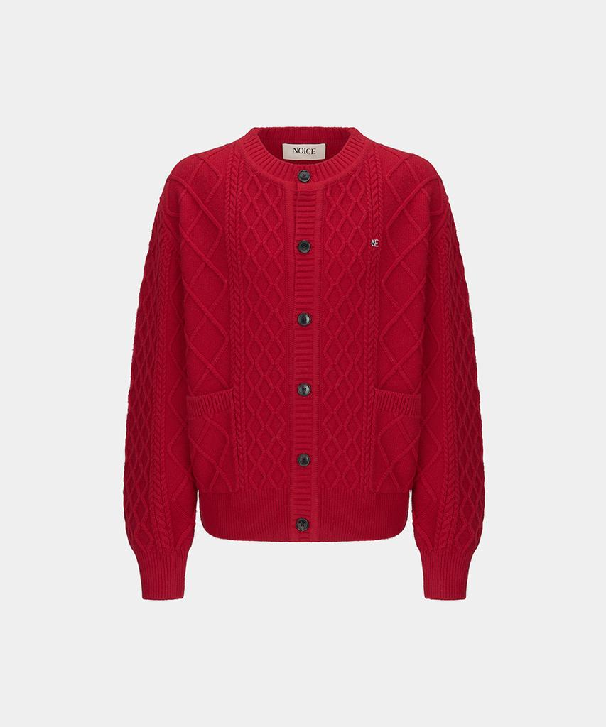 Noice M Cable Wool-Blend Knit Cardigan - Red