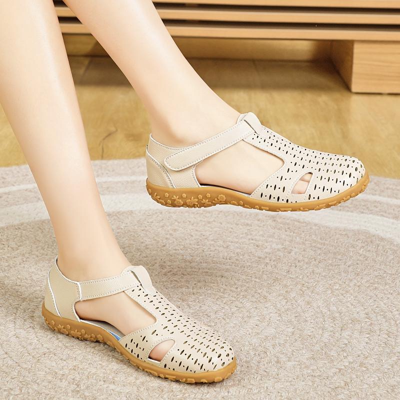 Женские сандалии летние Мэри Джейн пляжные туфли на плоской подошве с закрытым носком повседневные мягкие прогулочные сандалии большого размера