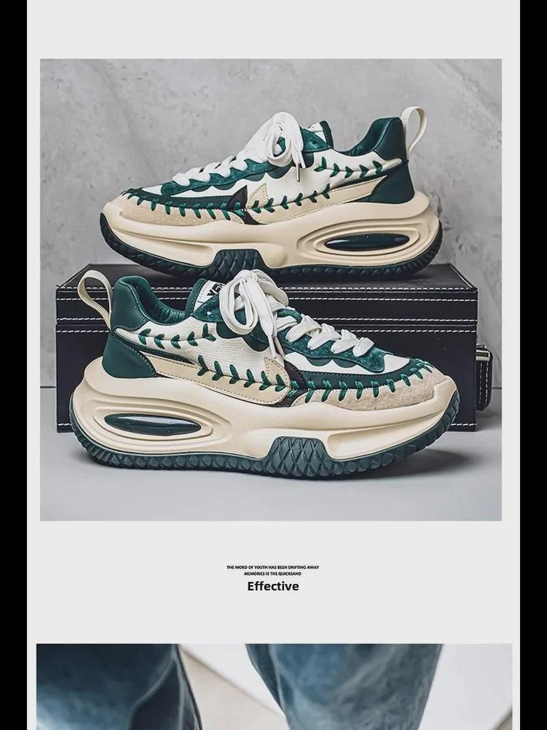 Повседневная мужская спортивная обувь TikTok — толстая подошва, кожаные кроссовки Dad, увеличивающие рост, студенческая обувь с низким верхом