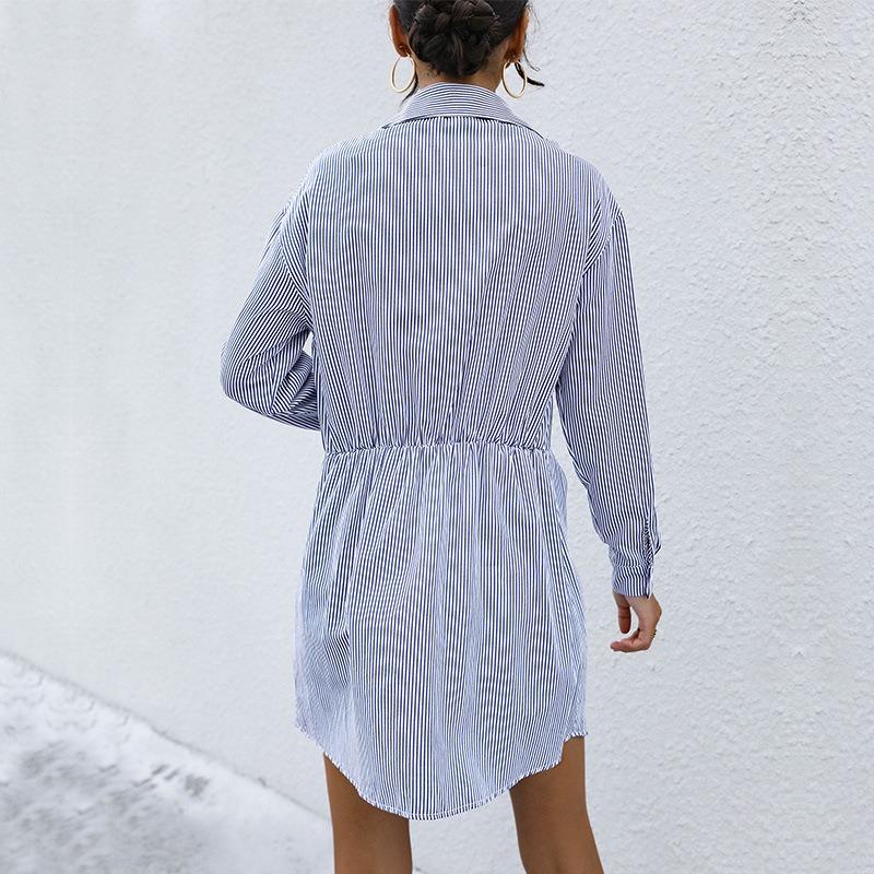 YYFS Женская мода повседневная весна осень полосатый принт длинный рукав воротник поло блузки и рубашки