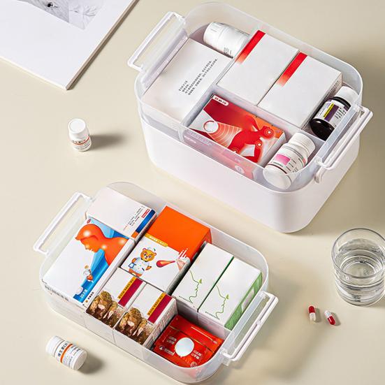 Портативный ящик для хранения лекарств, органайзер для таблеток, большая емкость, многослойный дизайн, прозрачный футляр для лекарств с ручкой