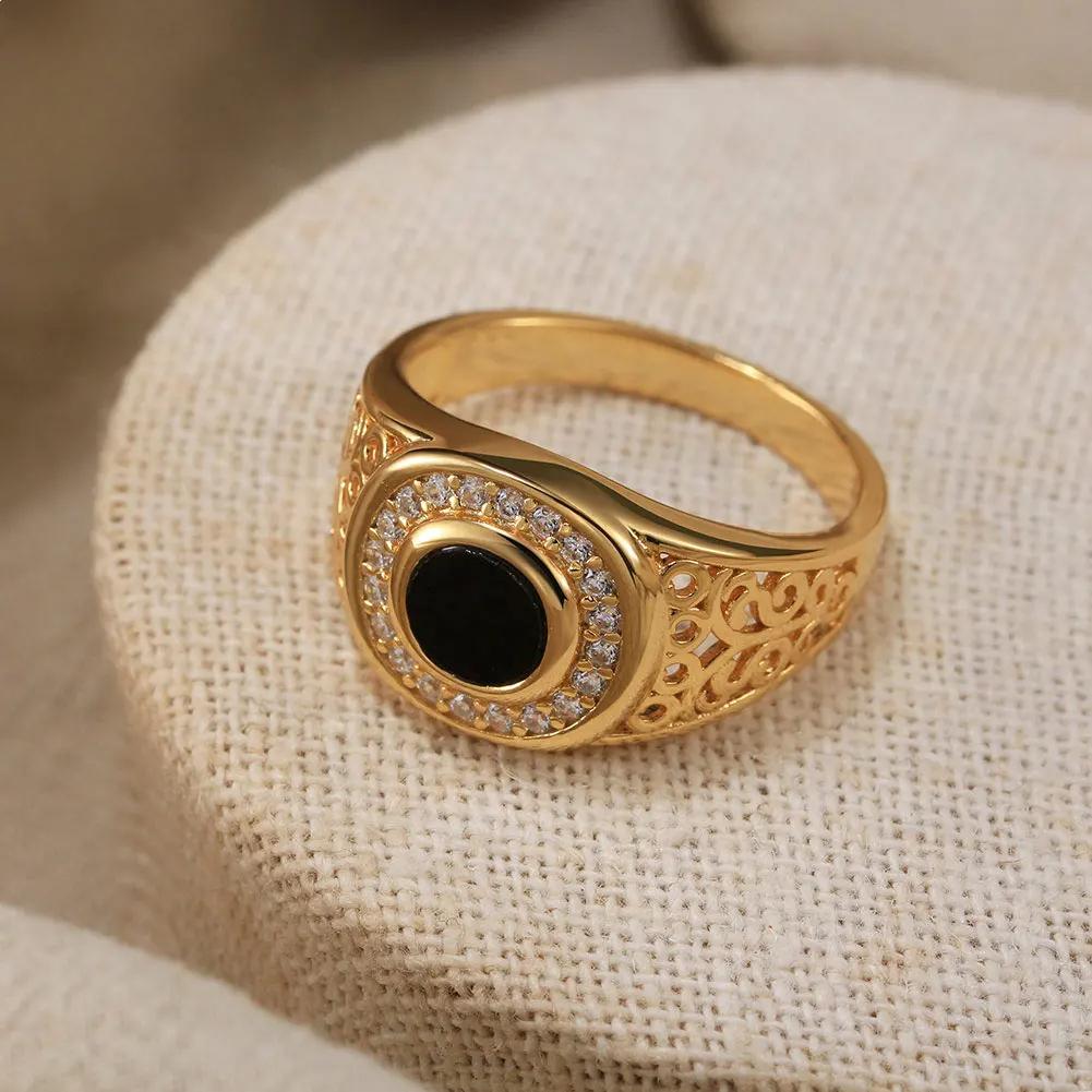 Round Agate Signet Rings for Men 925 Sterling Silver Wedding Engagement Statement Vintage Thumb Band Jewelry NMR09