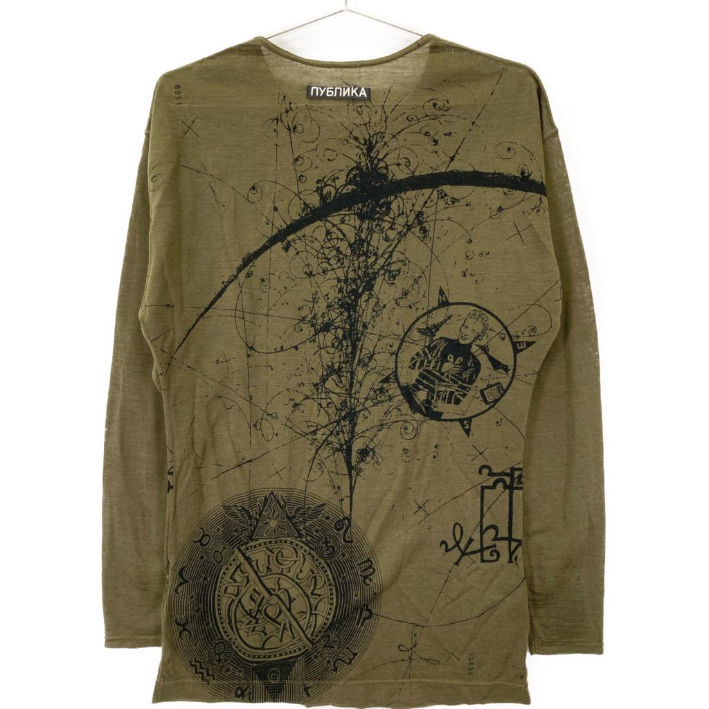 Jean Paul GAULTIER HOMME Khaki 80's Olive Tattoo Print Cut and Sew Jean Paul Gaultier Homme tops 9 khakiUsed