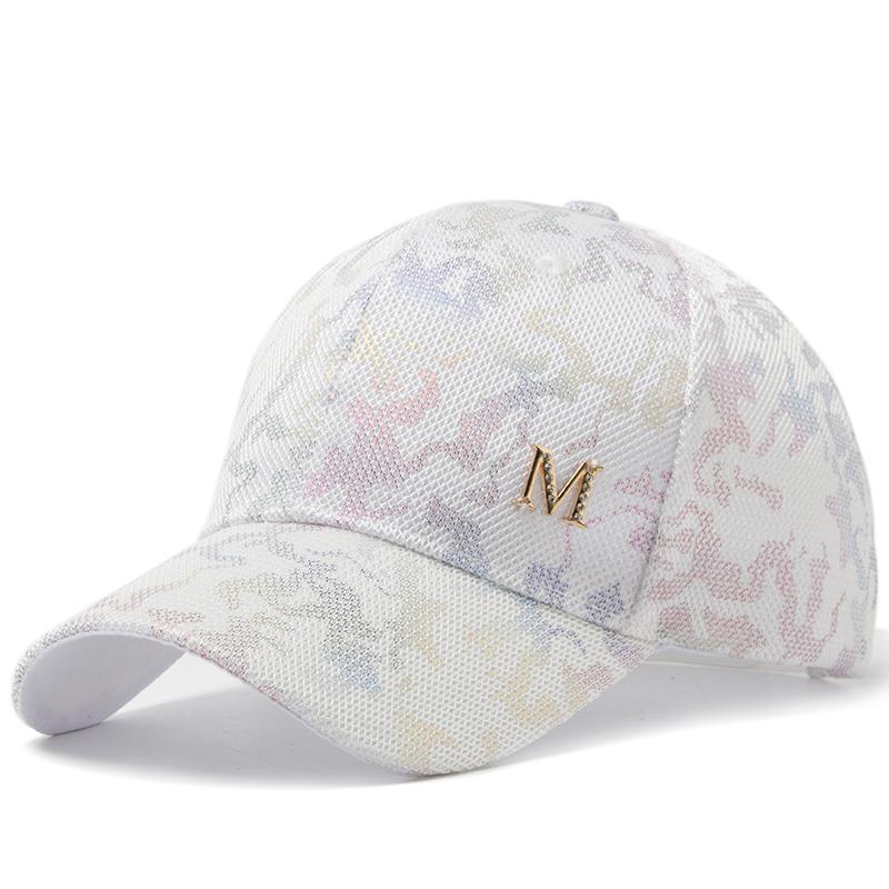 Новая женская бейсболка, летняя повседневная сетчатая кепка, модная металлическая декоративная бейсболка с принтом, солнцезащитный козырек для улицы, регулируемая шляпа