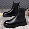 Black Martin Boots Men's Autumn and Winter Trend British Style Chelsea Boots High Top Leather Shoes Men's