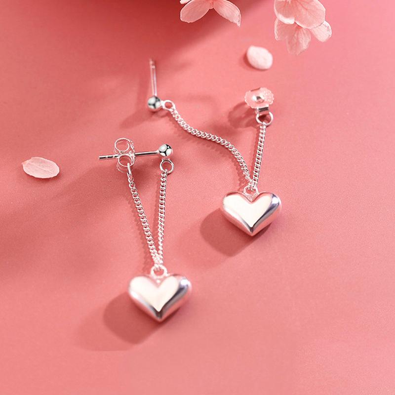 Long Chain Wire Tassel Heart Huggie Earrings For Women Pendant Girls Daily Holiday Matching Pierced Earring Gifts
