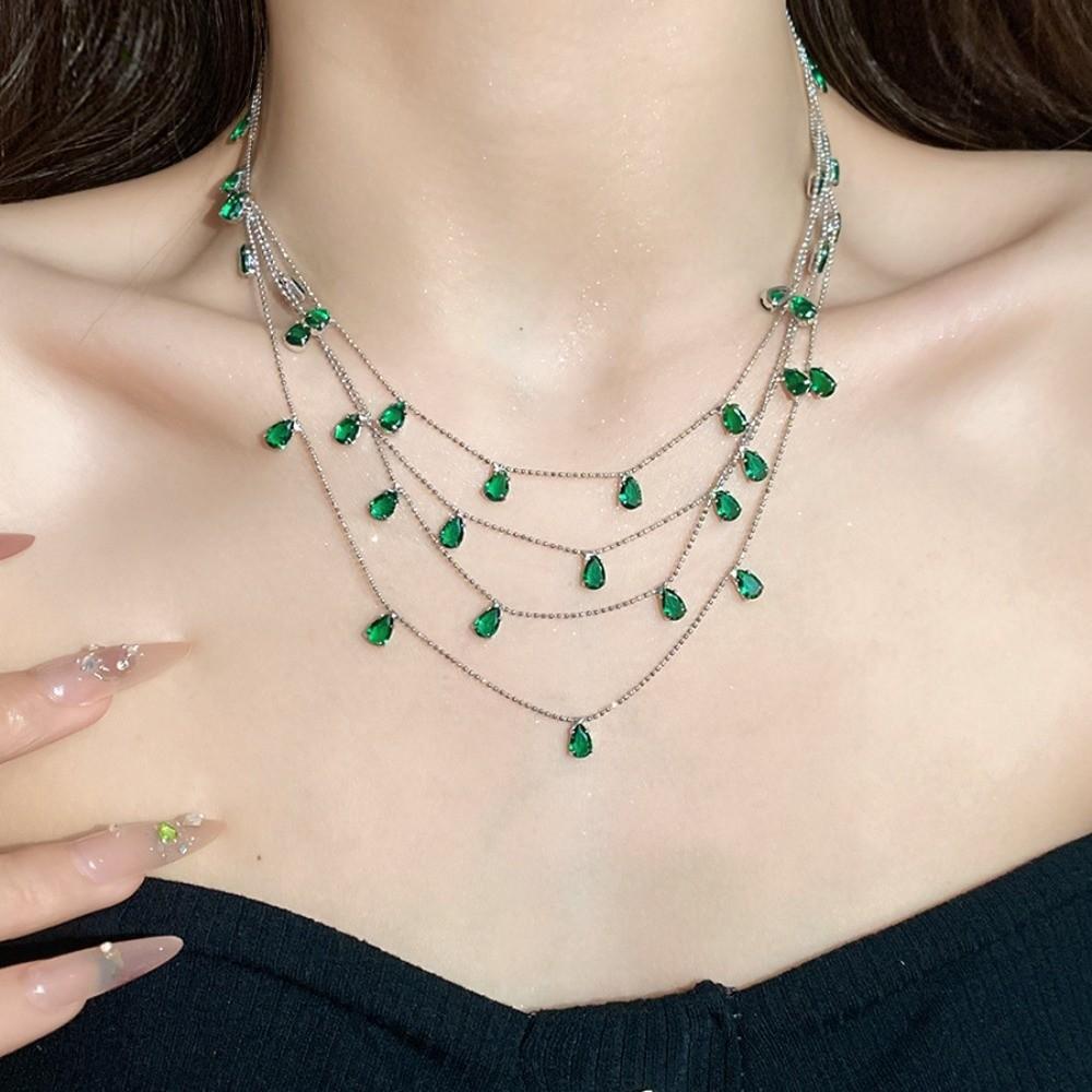 Light Luxury Water Drop Shining Choker Fashion Rhinestone Jewelry Crystal Tassel Necklace Women