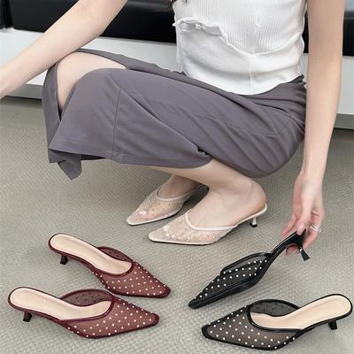 Стилетто, сумка-голова с легким ртом, женские сандалии, сексуальная универсальная сетка со стразами, дышащие тапочки, сандалии