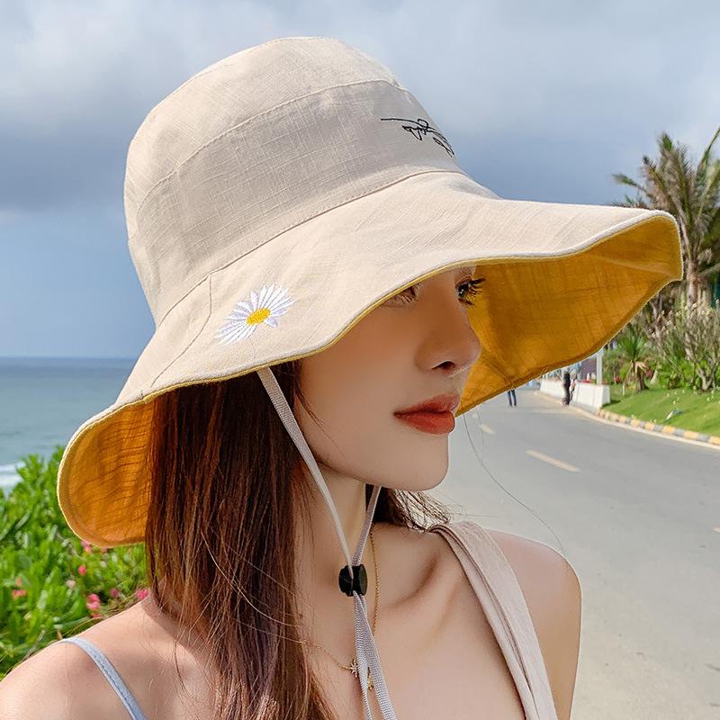 Маленькая панама-ведро с ромашками, двухсторонняя, для весны и осени, с широкими полями, для защиты от солнца, летняя женская панама с защитой лица от солнца