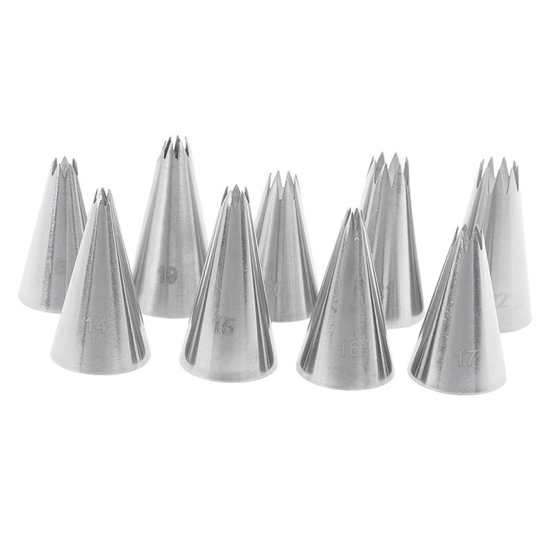 9 шт., насадки для крема с открытой звездой, набор для украшения торта, металлические наконечники для кондитерских мешков