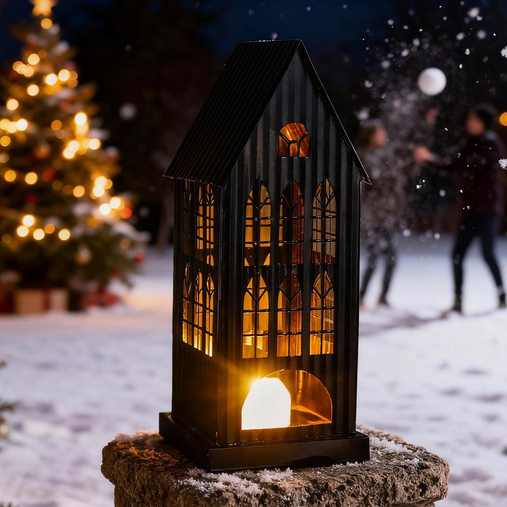 Металлический подсвечник в форме церкви, рождественский адвент, полый светодиодный подсвечник для домовладельцев, квартиры, гостиной, спальни