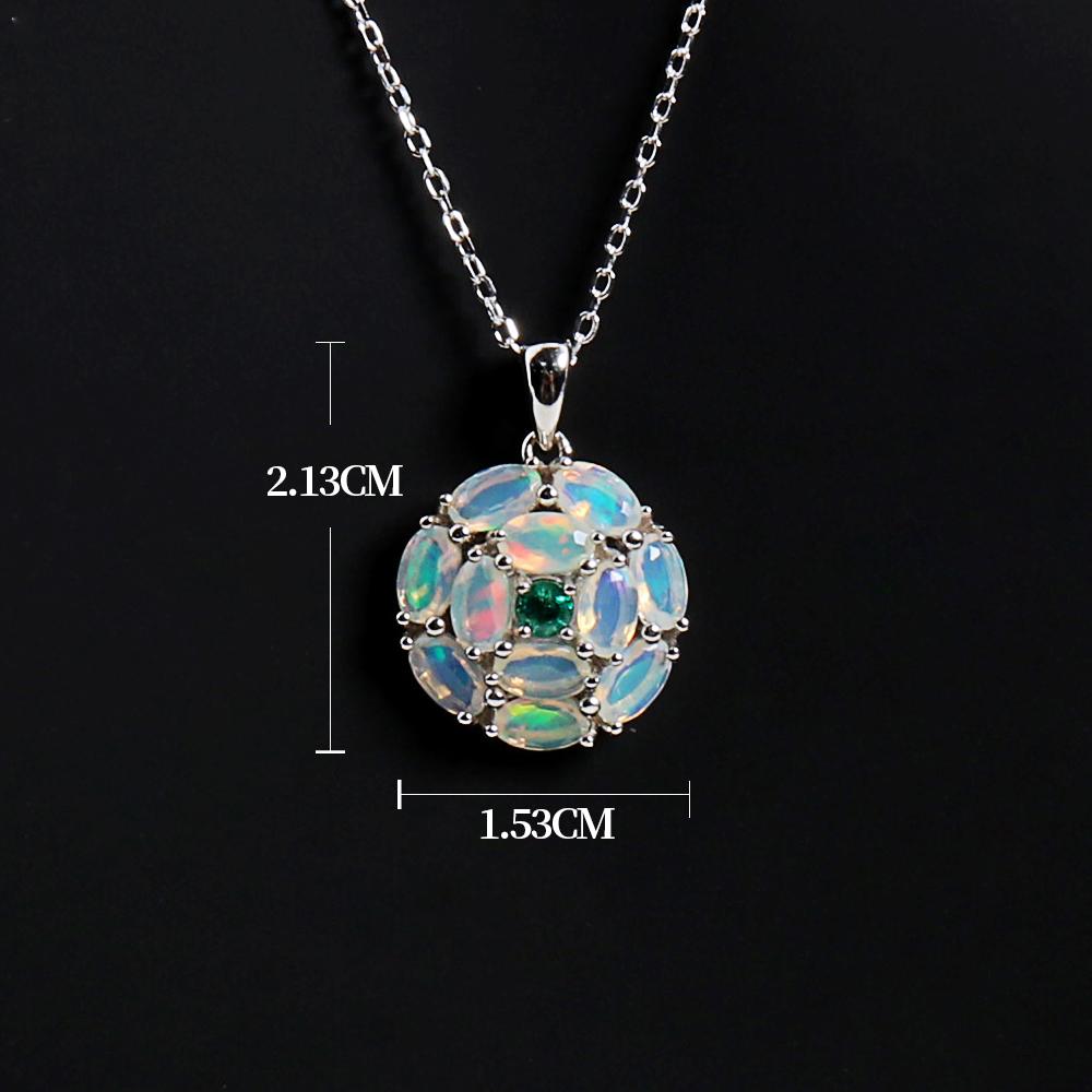 Colorful Natural Opal Gemstone with Green Emerald Pendant Necklace Fine Jewelry 925 Sterling Silver Gift for Women