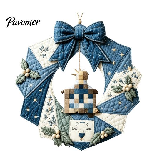 DIY Patchwork Craft Supplies Wreath Kit, Christmas Sewing Seasonal Patterns, Farmhouse Style Crafts Fabric Kit for Adults, Front Door Wall Decor